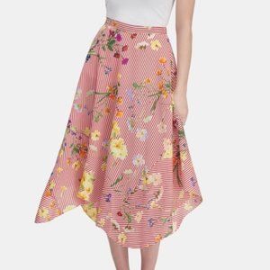 Calvin Klein Red White Striped Floral Skirt Small
